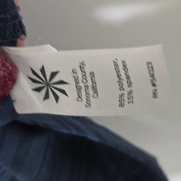 Athleta Navy Blue Stripe Athletic Running Women's Shorts Drawstring Zip Side M - Picture 5 of 5